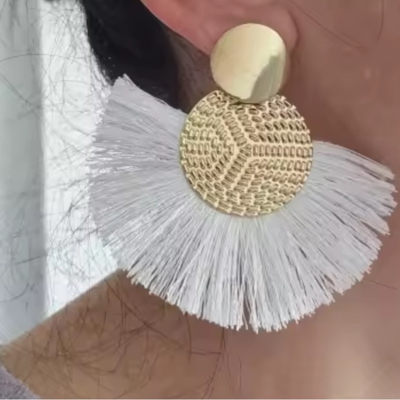 Zara Gold and White Fan Earrings - Picture 10 of 10